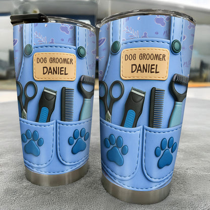 Customizable Tumbler For Dog Groomers With Tools And Paw Prints