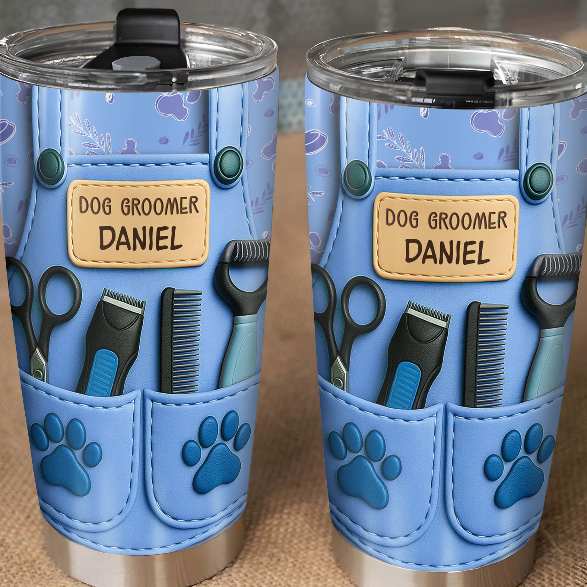 Customizable Tumbler For Dog Groomers With Tools And Paw Prints