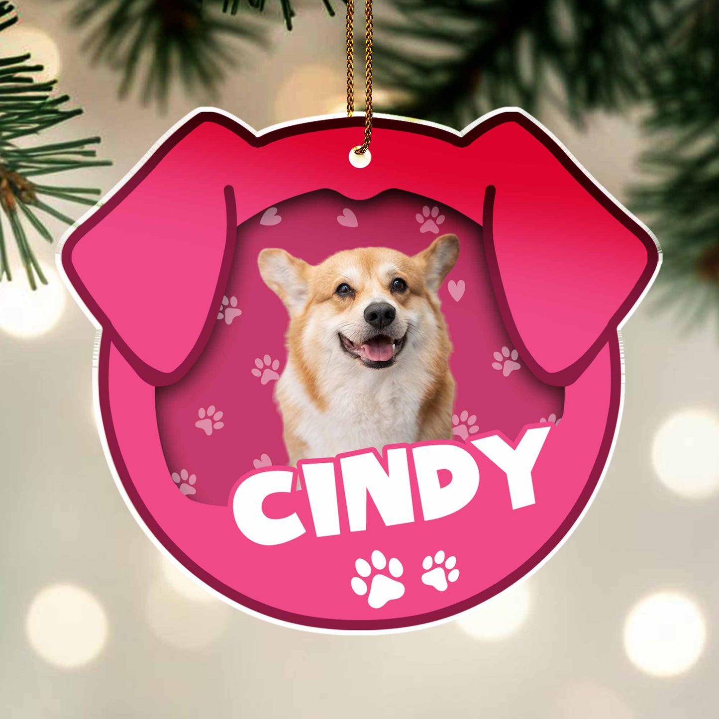 Personalized Pet Acrylic Ornament With Paw Prints