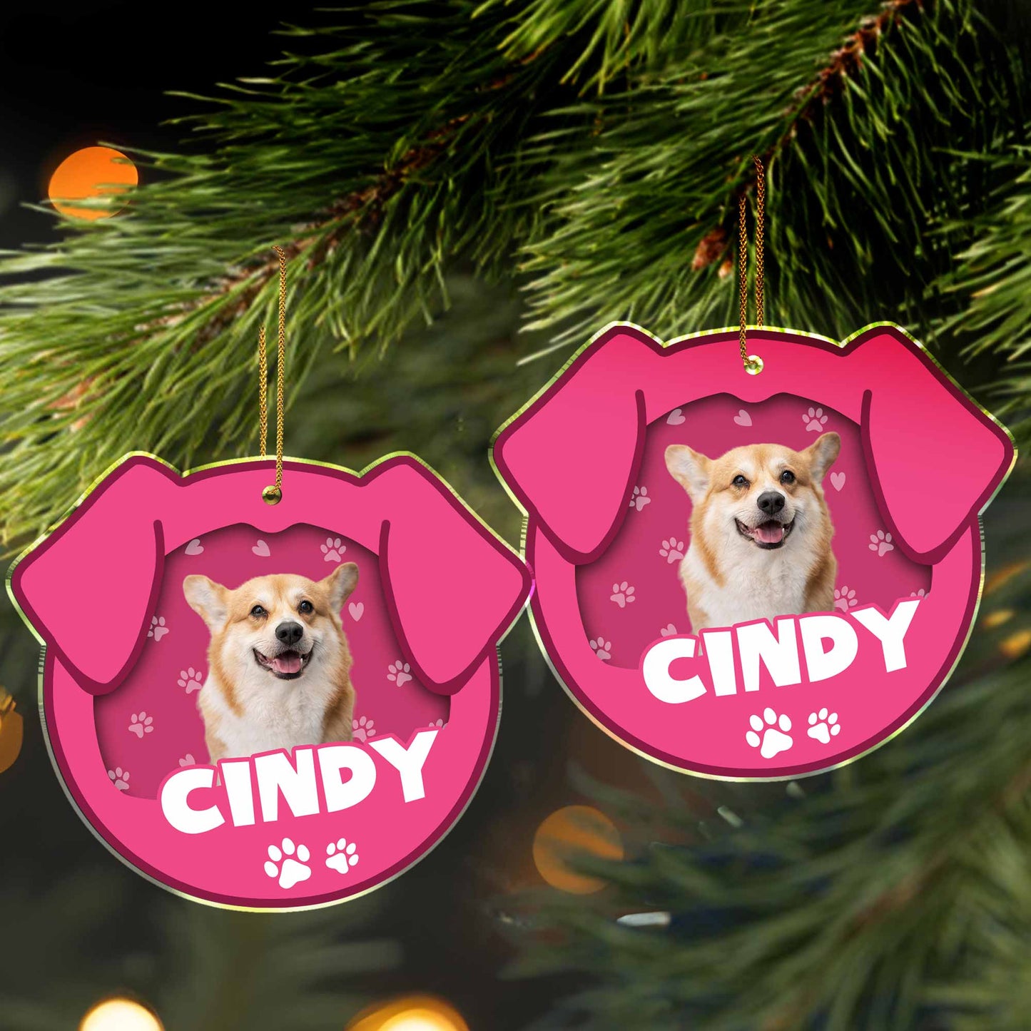 Personalized Pet Acrylic Ornament With Paw Prints