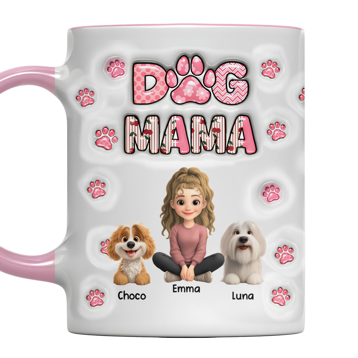 Dog Mom With Cute Cartoon Dogs and Paws Design