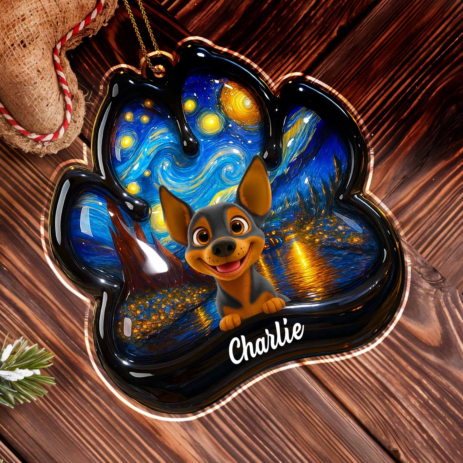 Inspired By Van Gogh's Starry Night With Cute Dog