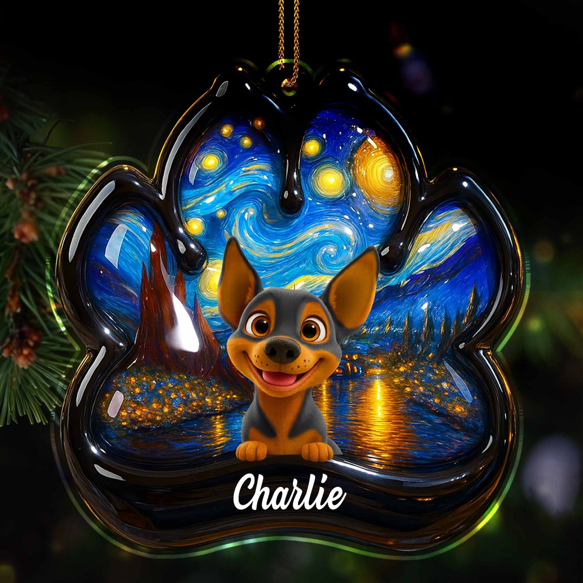 Inspired By Van Gogh's Starry Night With Cute Dog