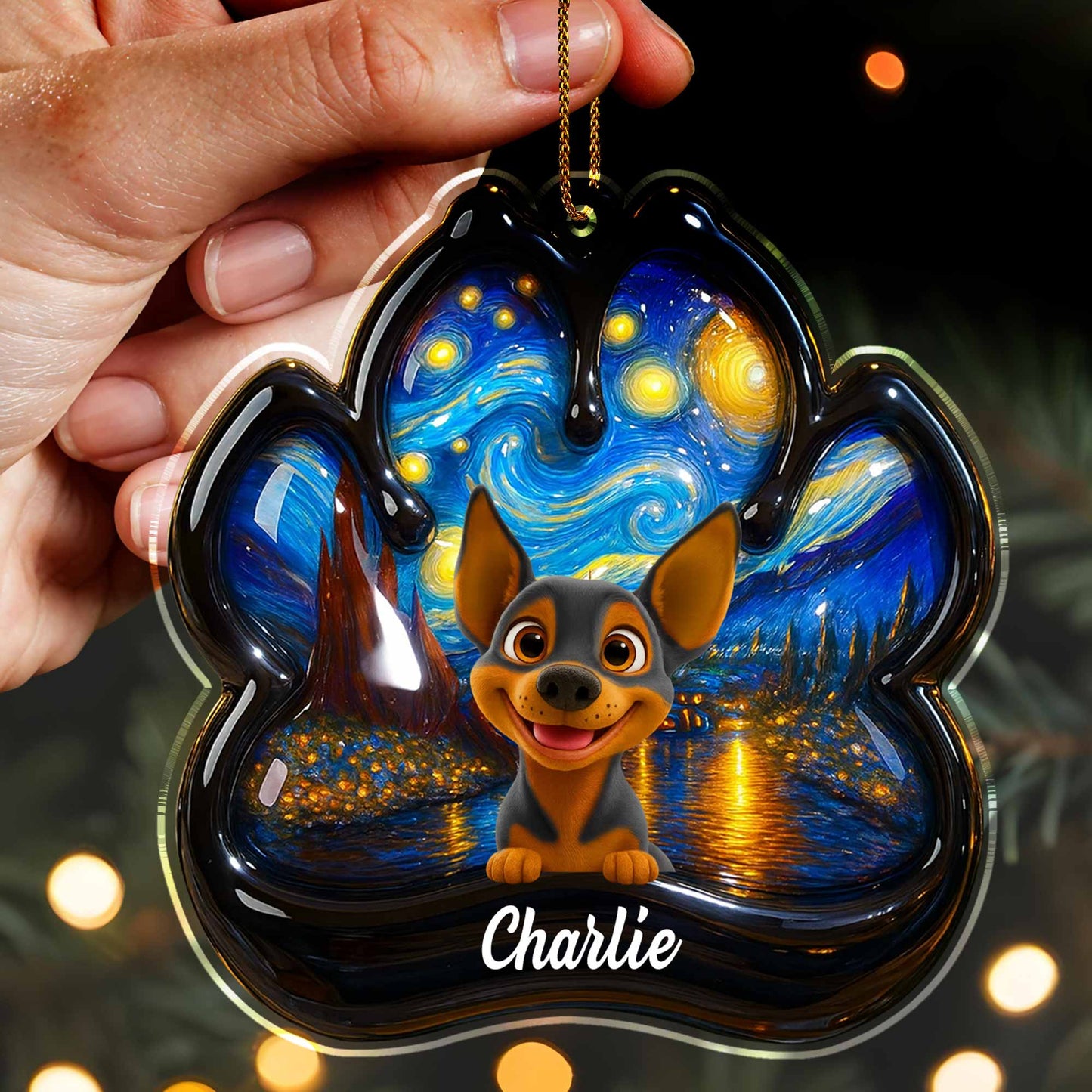 Inspired By Van Gogh's Starry Night With Cute Dog