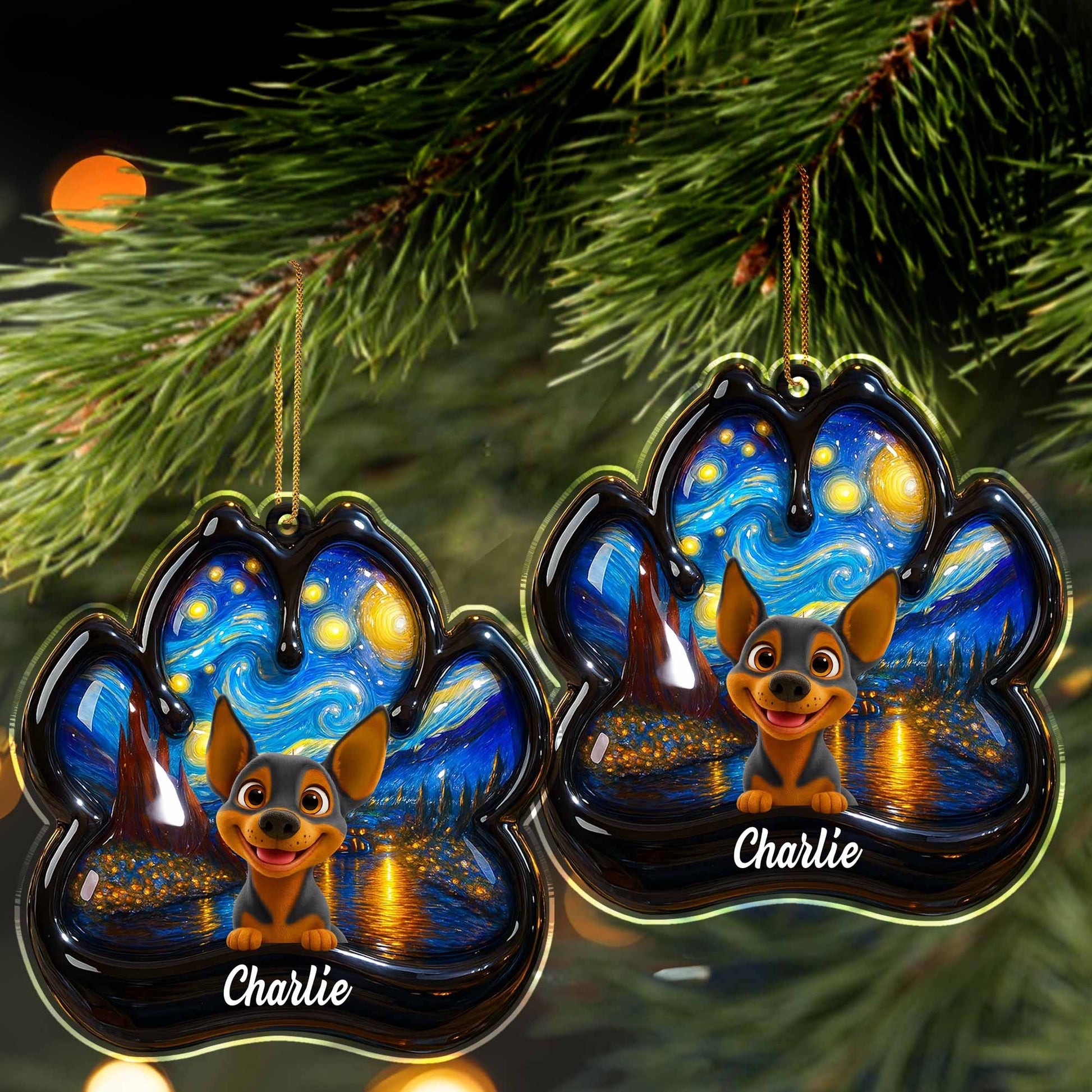 Inspired By Van Gogh's Starry Night With Cute Dog