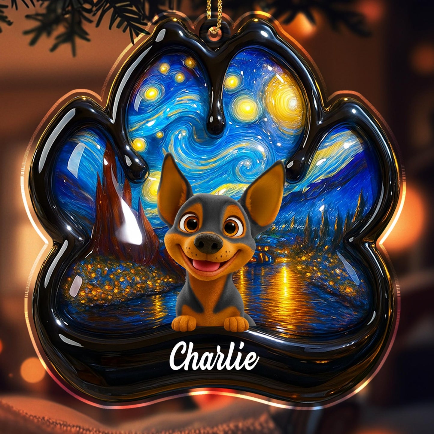 Inspired By Van Gogh's Starry Night With Cute Dog