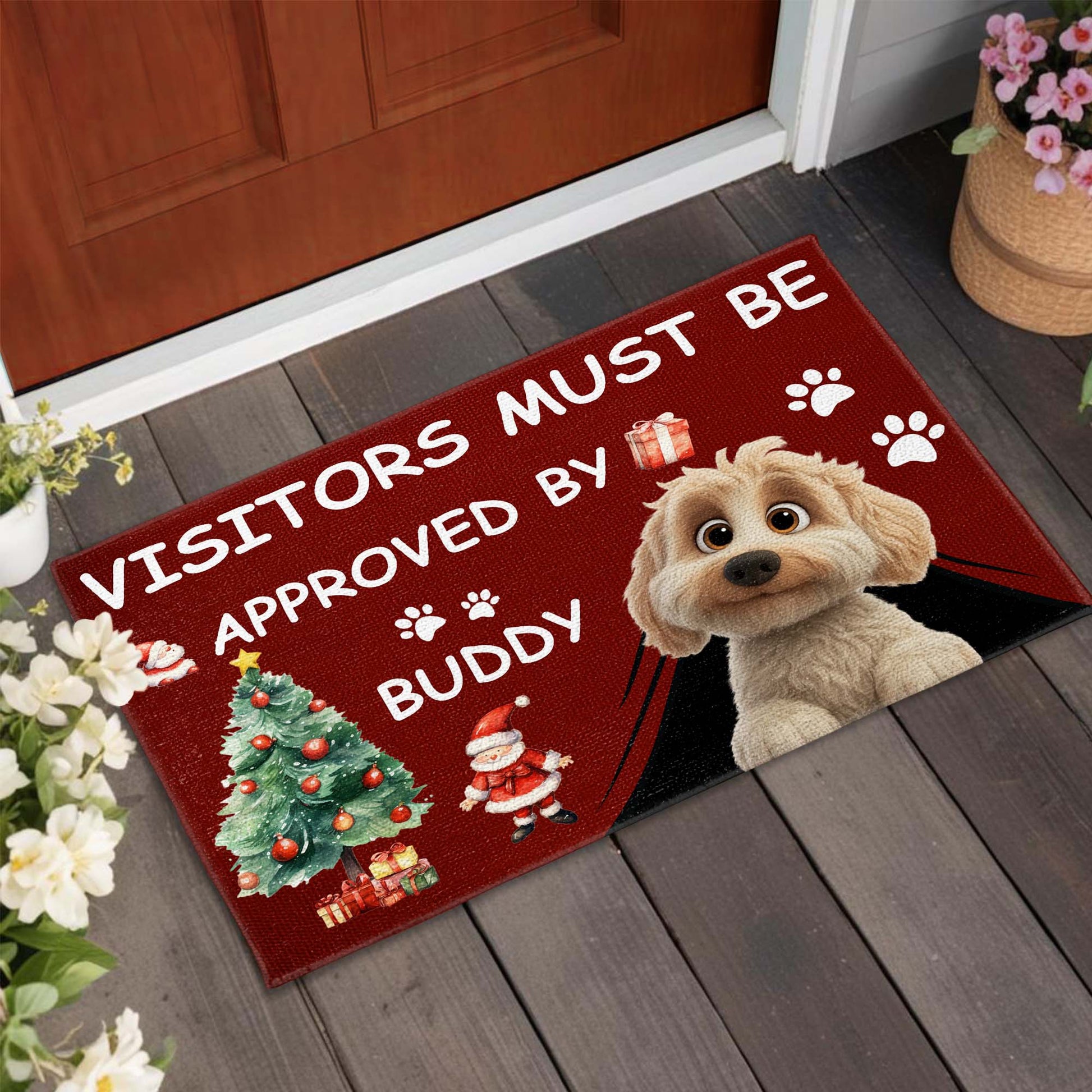 Visitors Must Be Approved By Buddy Dog and Christmas Theme