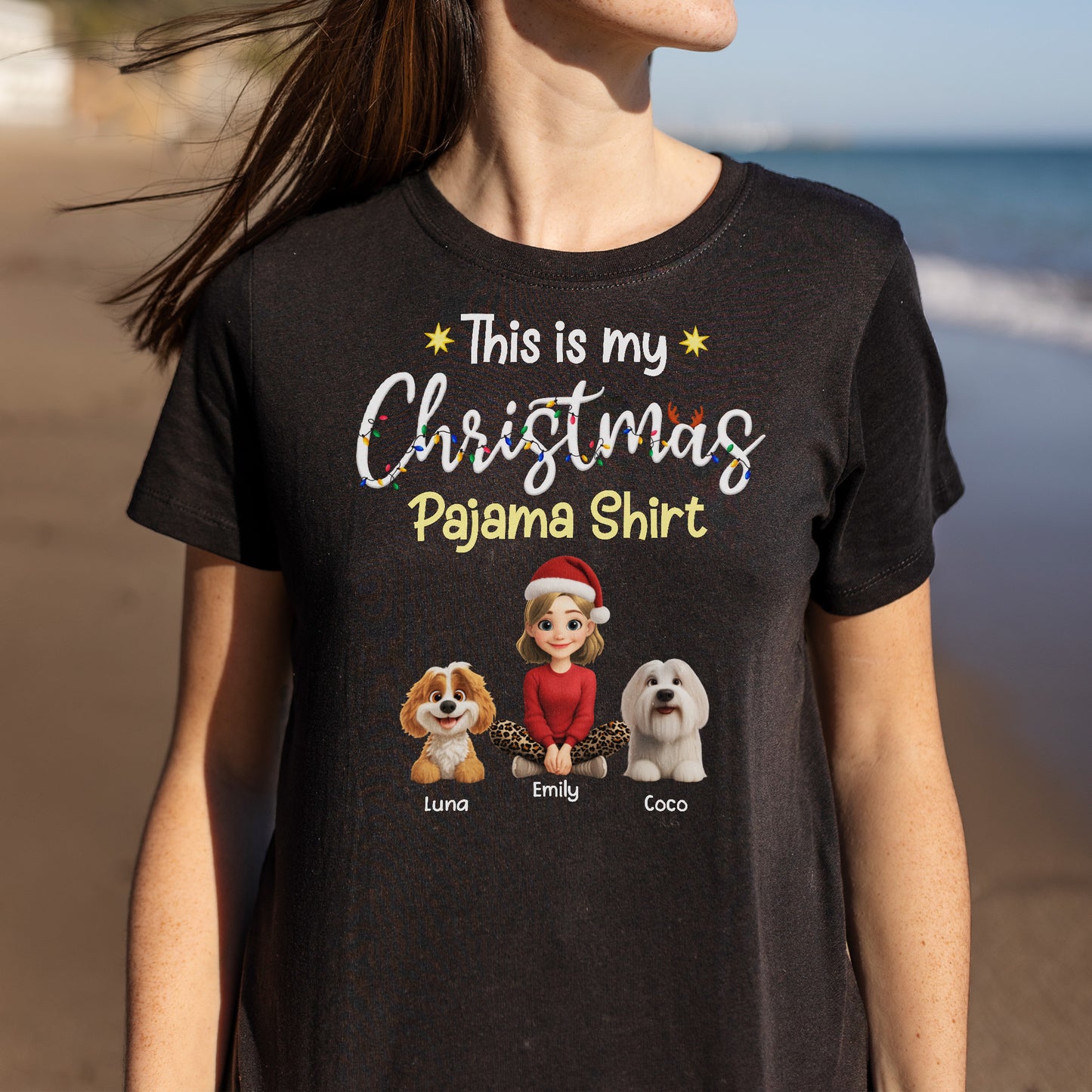 This Is My Christmas Pajama Shirt With Cartoon Girl And Dogs