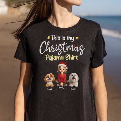 This Is My Christmas Pajama Shirt With Cartoon Girl And Dogs