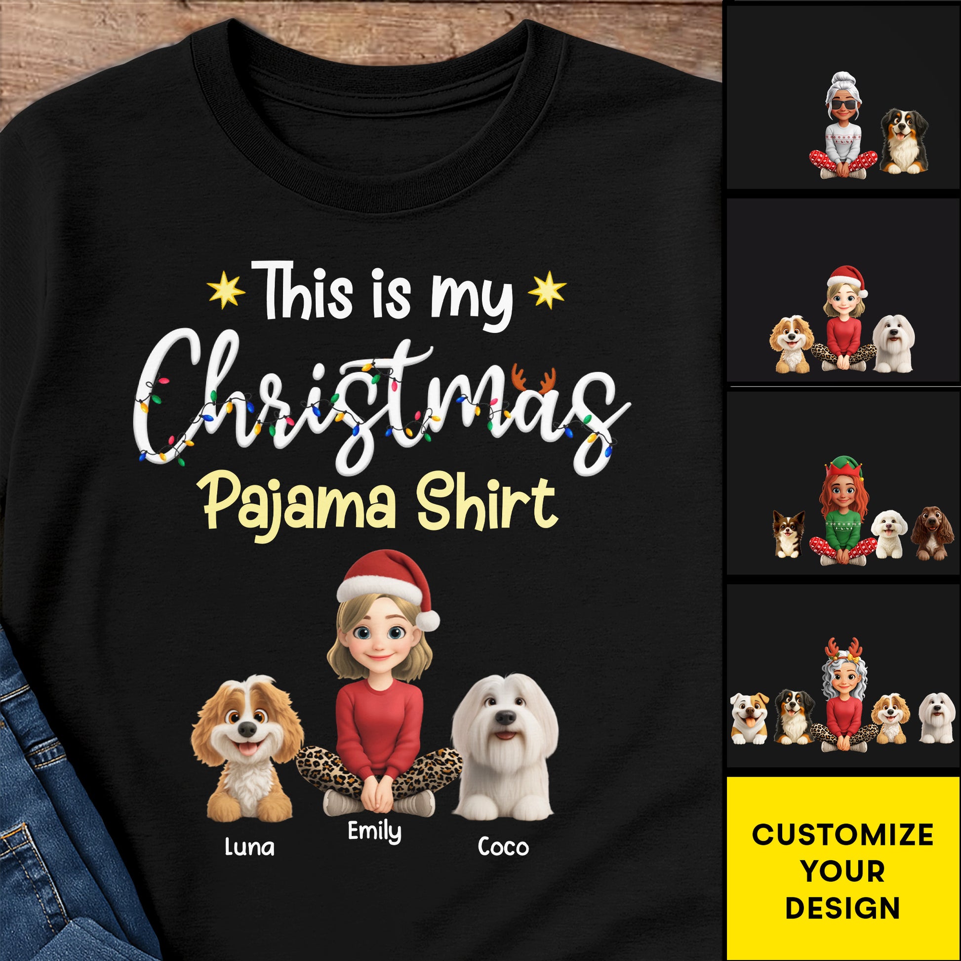 This Is My Christmas Pajama Shirt With Cartoon Girl And Dogs