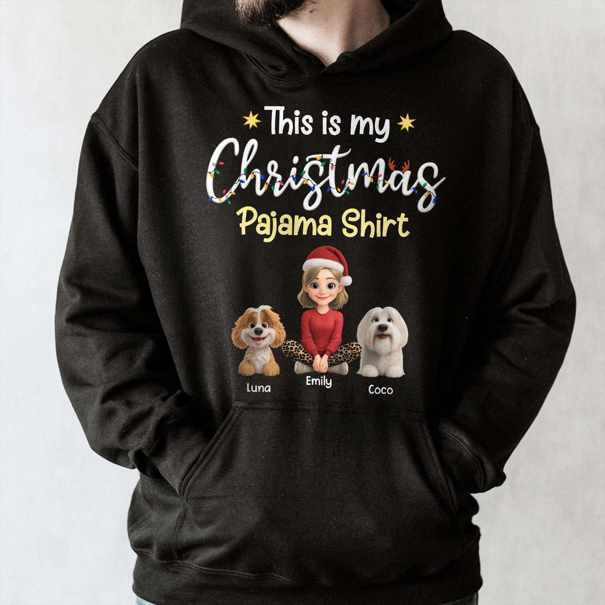 This Is My Christmas Pajama Shirt With Cartoon Girl And Dogs