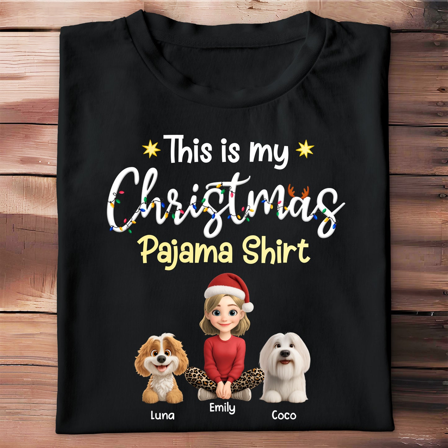 This Is My Christmas Pajama Shirt With Cartoon Girl And Dogs