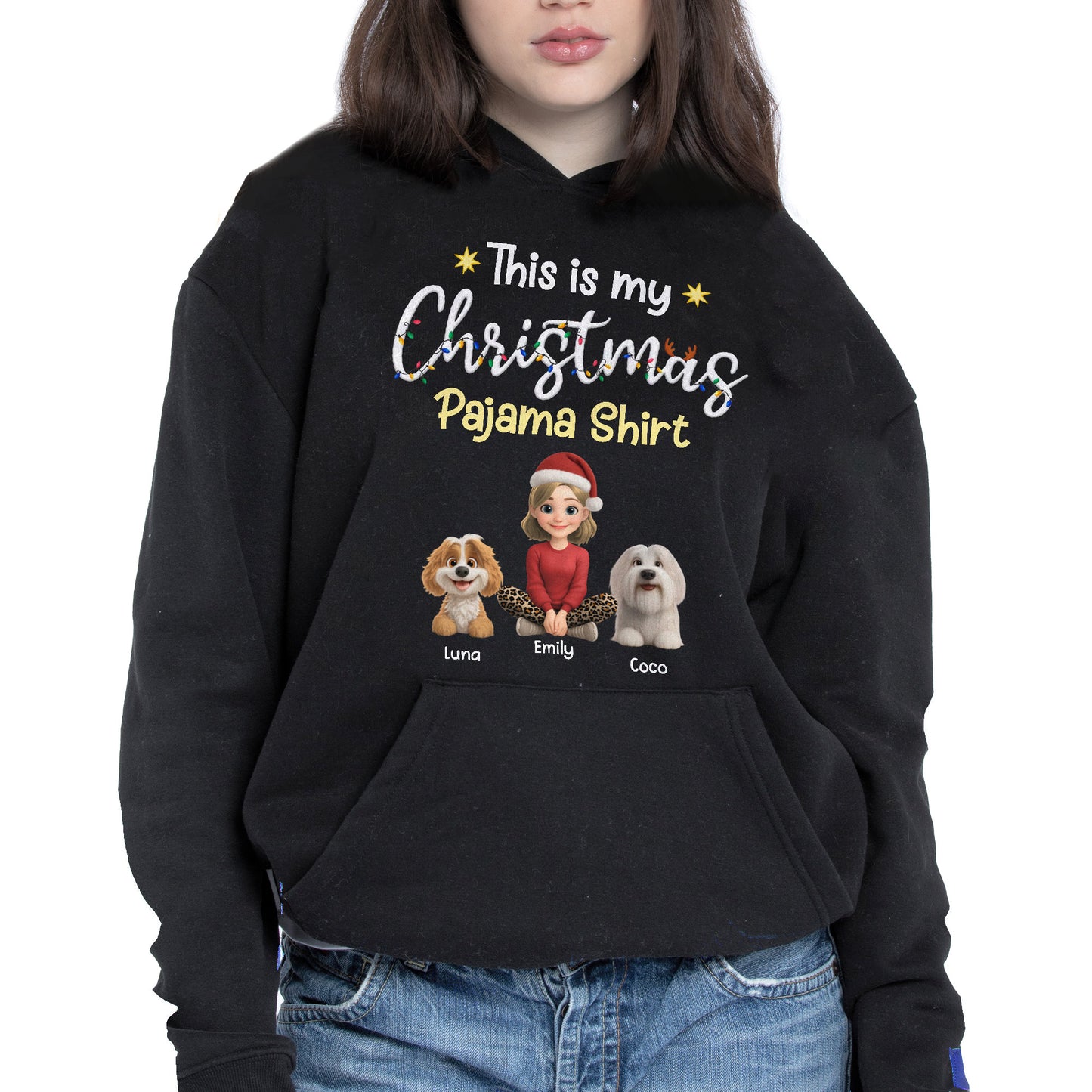 This Is My Christmas Pajama Shirt With Cartoon Girl And Dogs