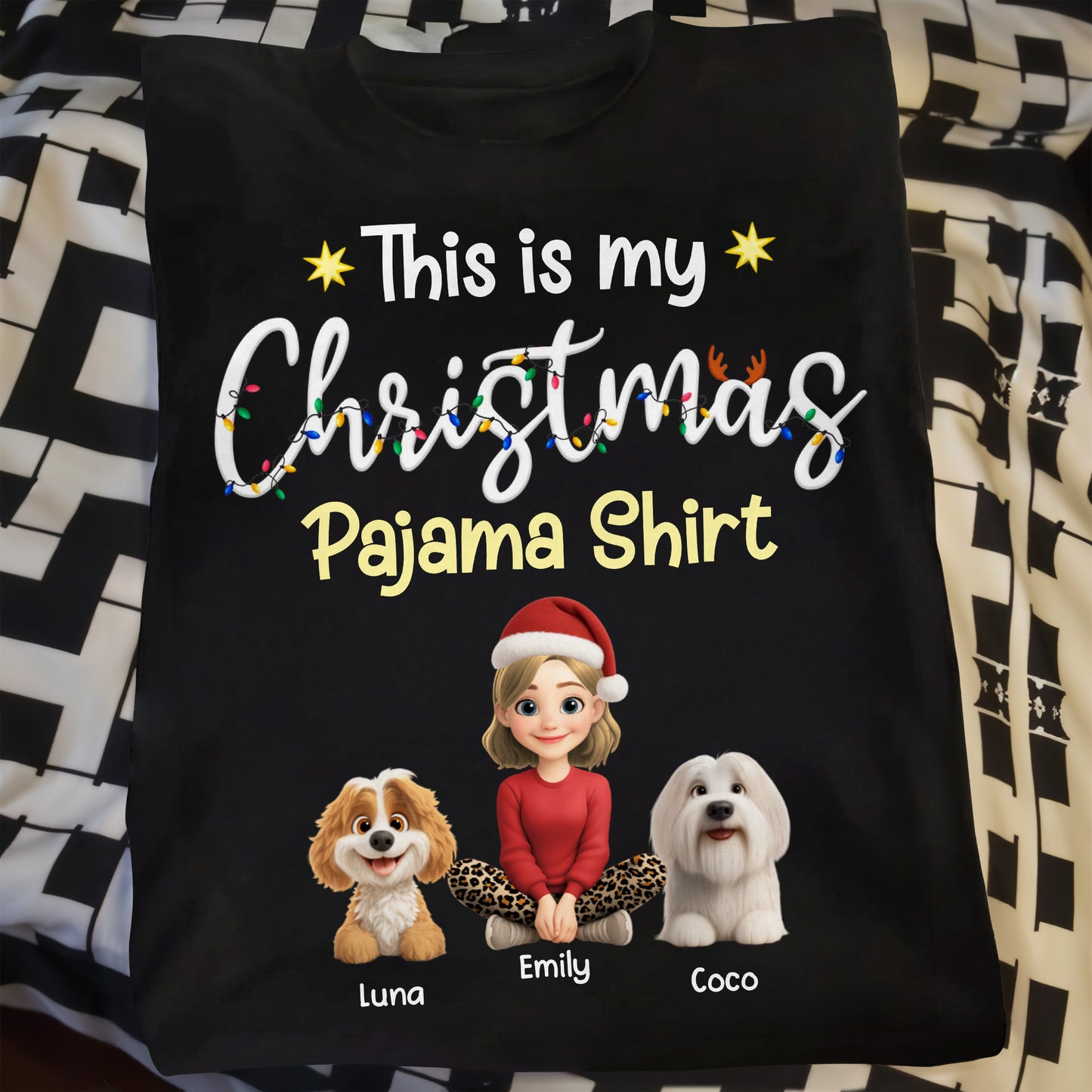 This Is My Christmas Pajama Shirt With Cartoon Girl And Dogs