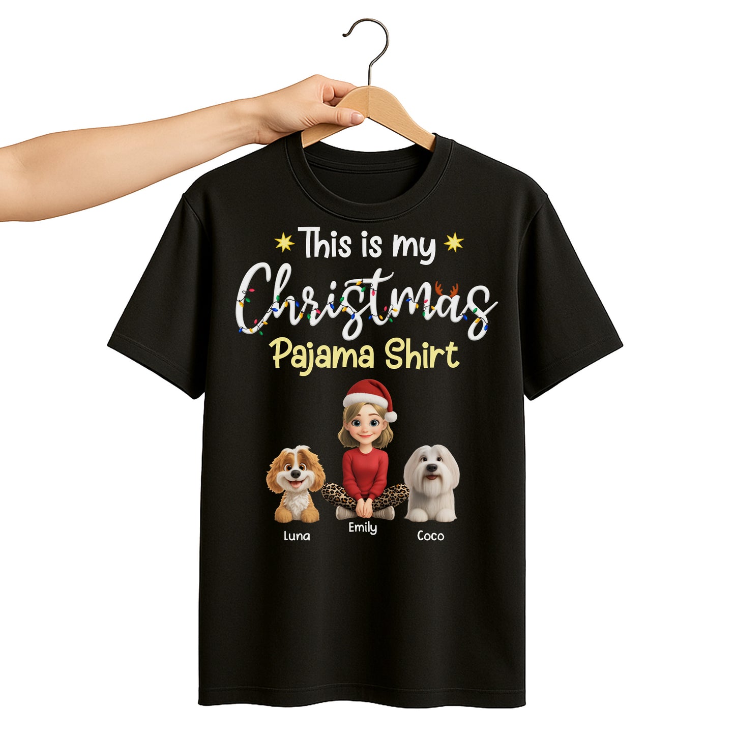This Is My Christmas Pajama Shirt With Cartoon Girl And Dogs