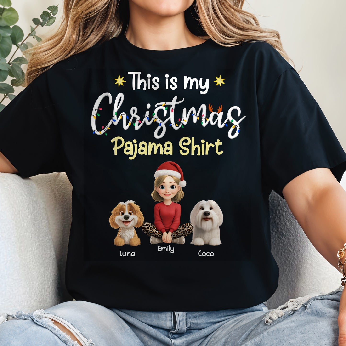 This Is My Christmas Pajama Shirt With Cartoon Girl And Dogs