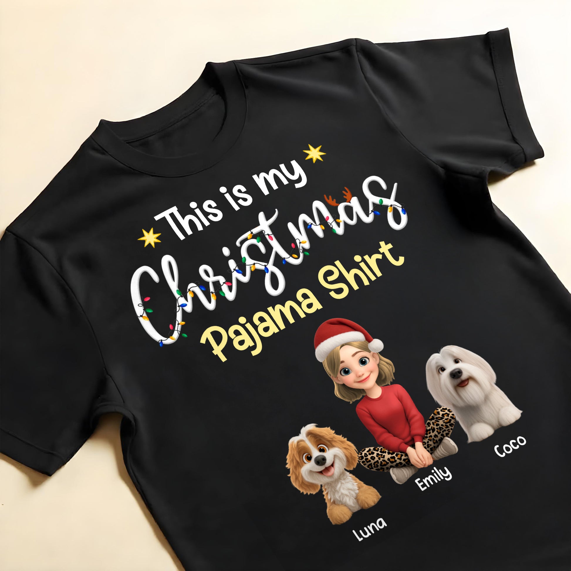 This Is My Christmas Pajama Shirt With Cartoon Girl And Dogs