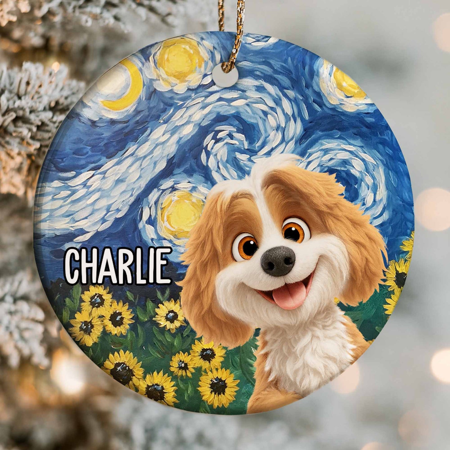 Celebrate Your Furry Friend Dog And Sunflowers Ornament