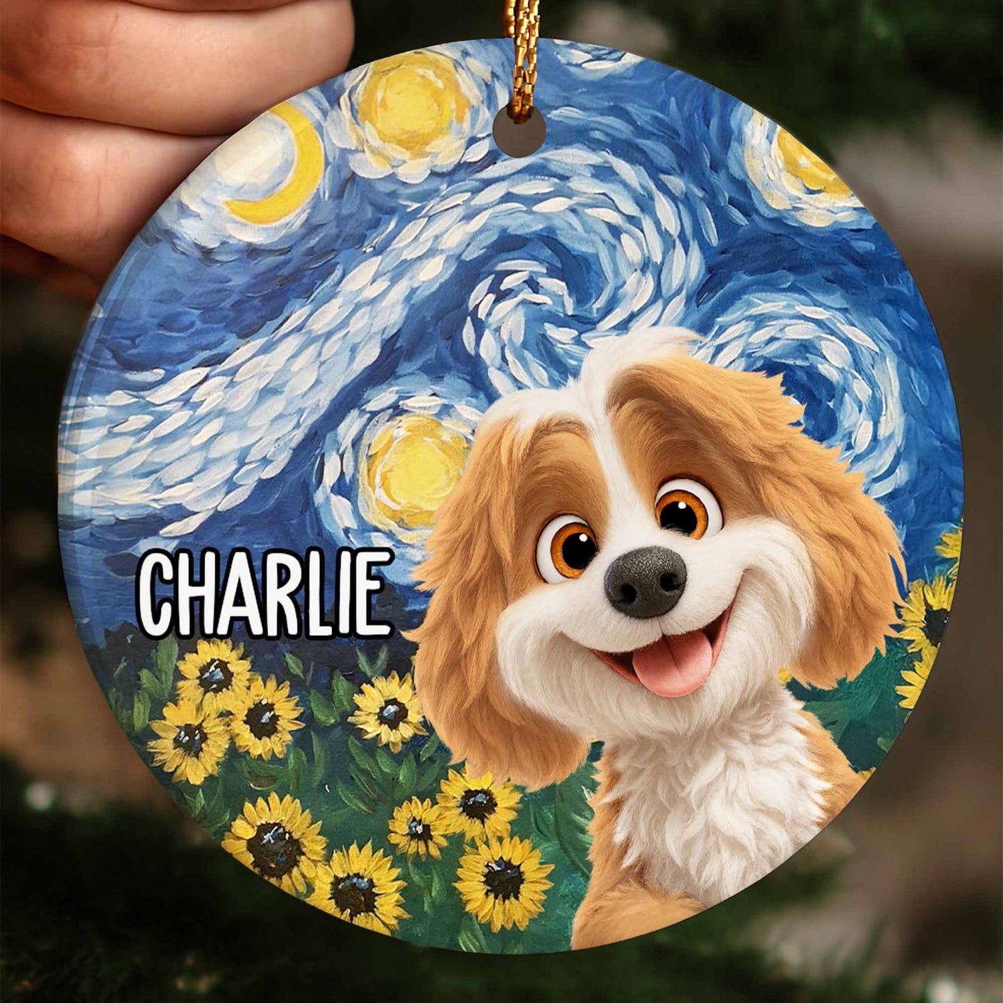Celebrate Your Furry Friend Dog And Sunflowers Ornament