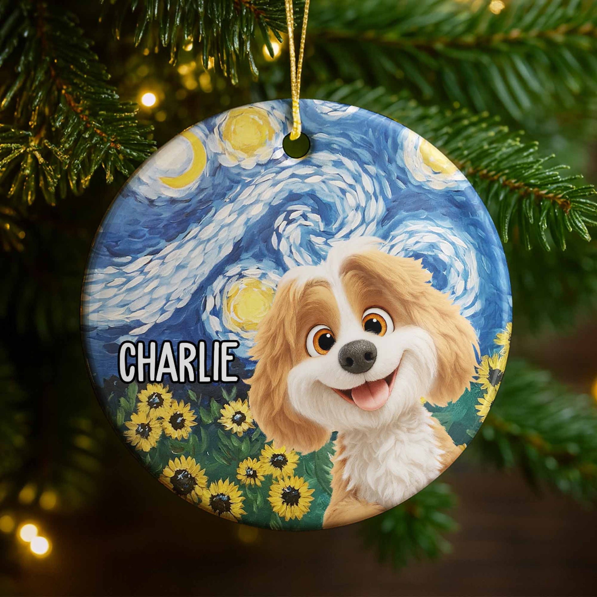 Celebrate Your Furry Friend Dog And Sunflowers Ornament
