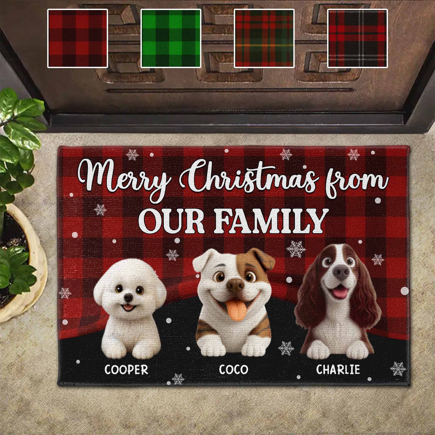 Merry Christmas From Our Family, Dogs And Plaid Design