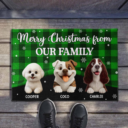 Merry Christmas From Our Family, Dogs And Plaid Design