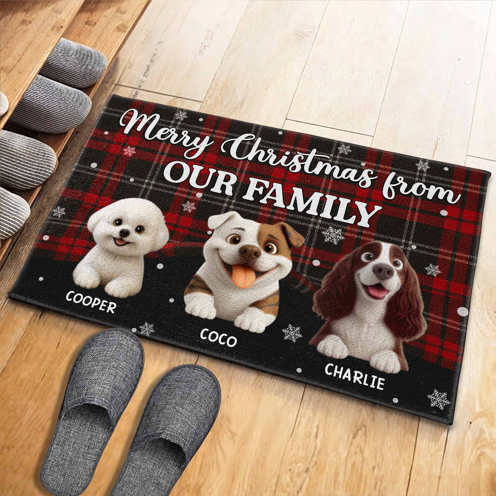 Merry Christmas From Our Family, Dogs And Plaid Design