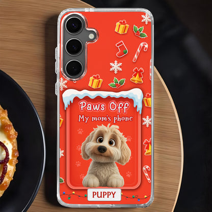 Paws Off Our Mom's Phone With Puppy And Holiday Decor - Personalized Clear Phone Case - DOG084_PHC