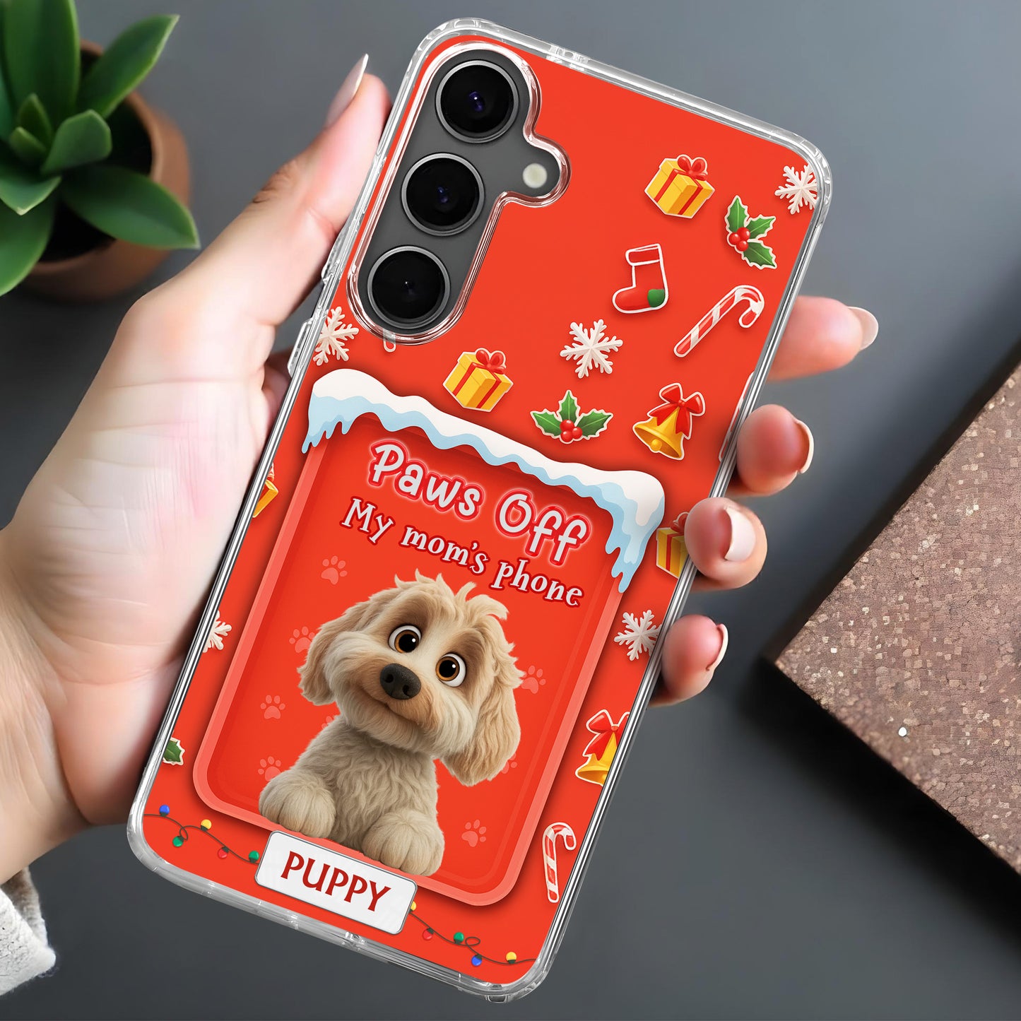 Paws Off Our Mom's Phone With Puppy And Holiday Decor - Personalized Clear Phone Case - DOG084_PHC