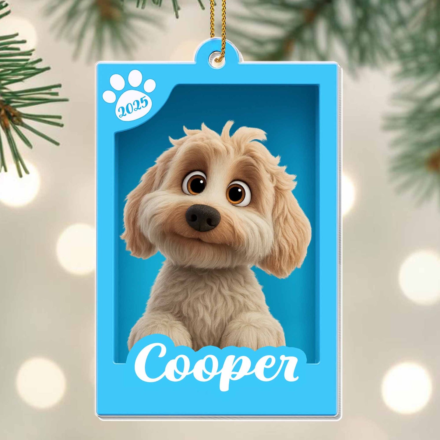 Personalized Pet Ornament Featuring Dog And Paw Print