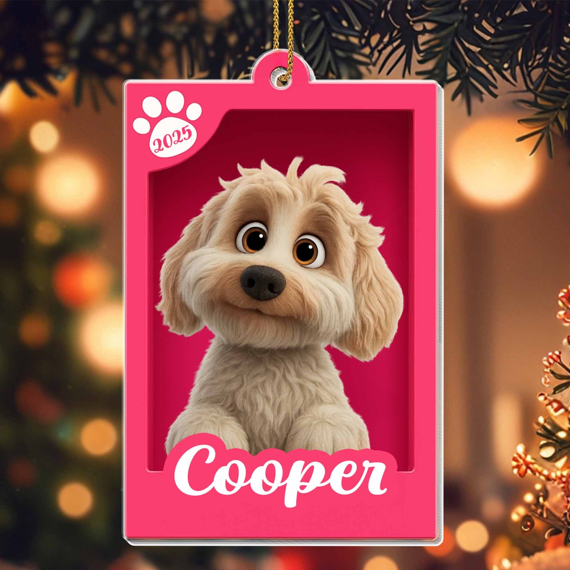 Personalized Pet Ornament Featuring Dog And Paw Print