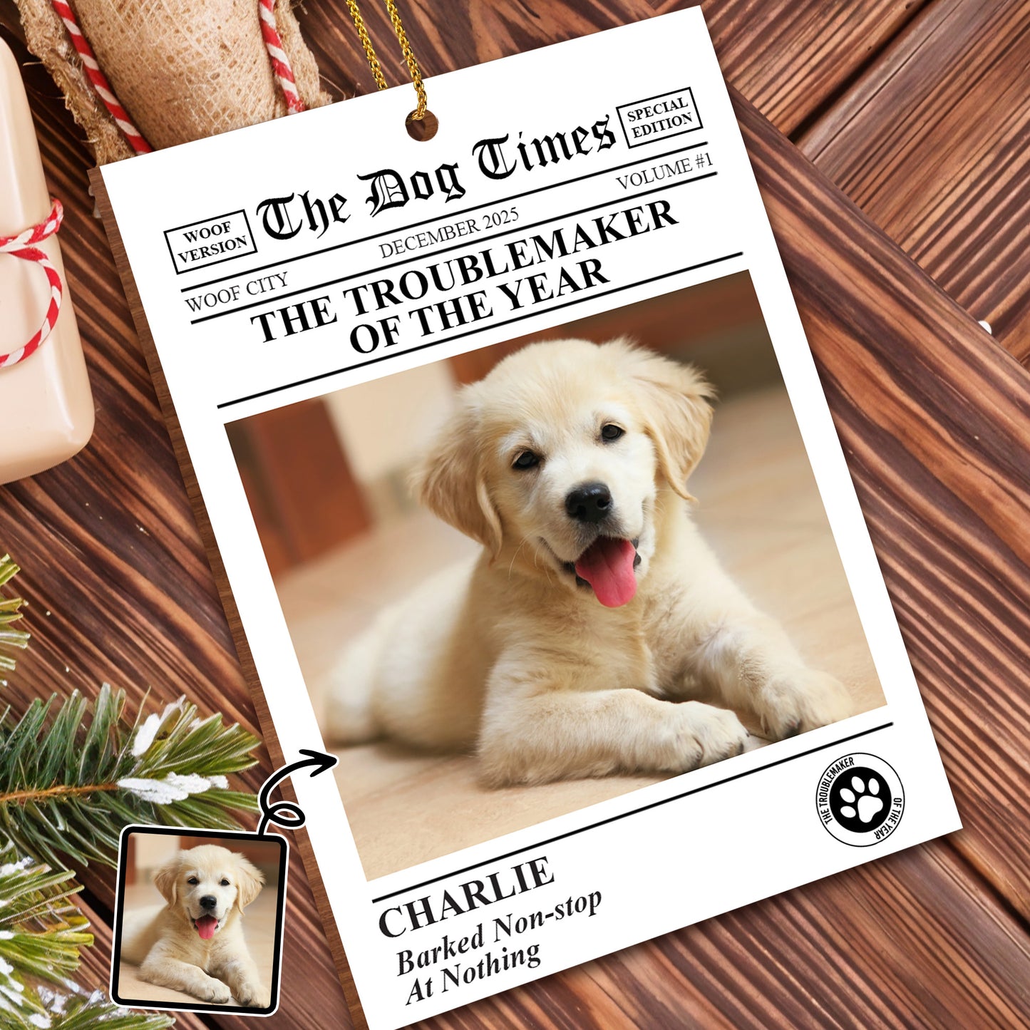 The Troublemaker Of The Year Dog Newspaper Ornament