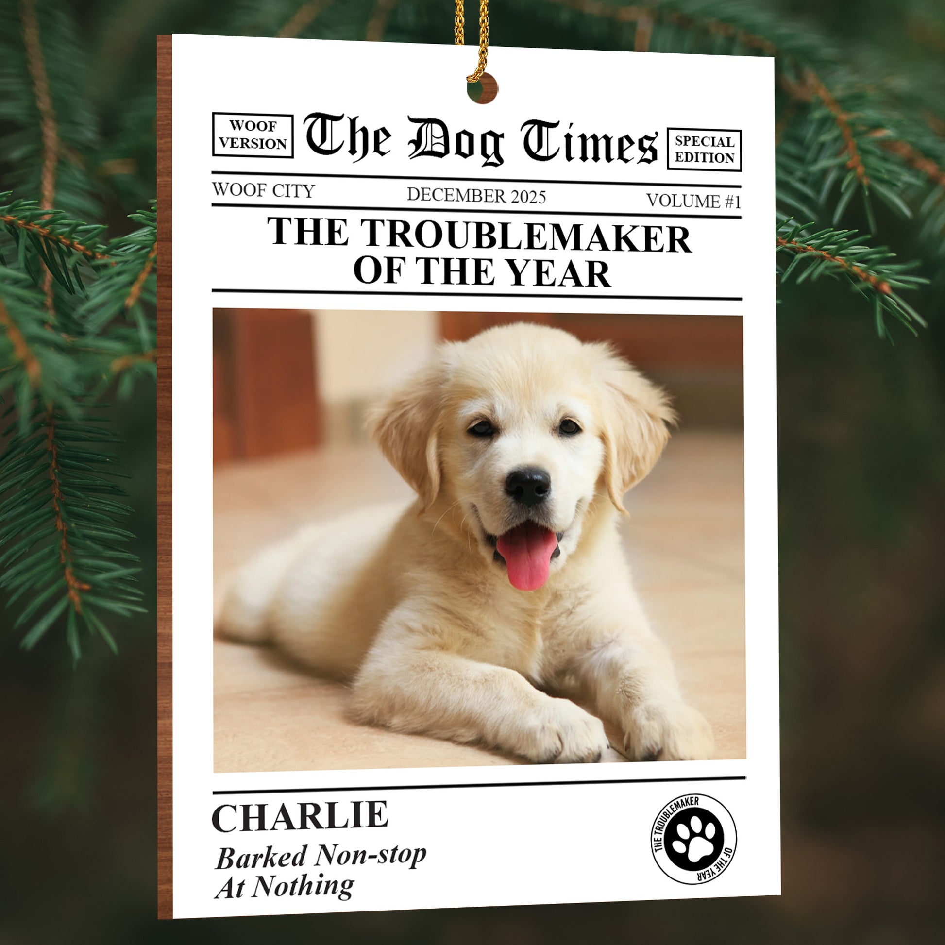 The Troublemaker Of The Year Dog Newspaper Ornament