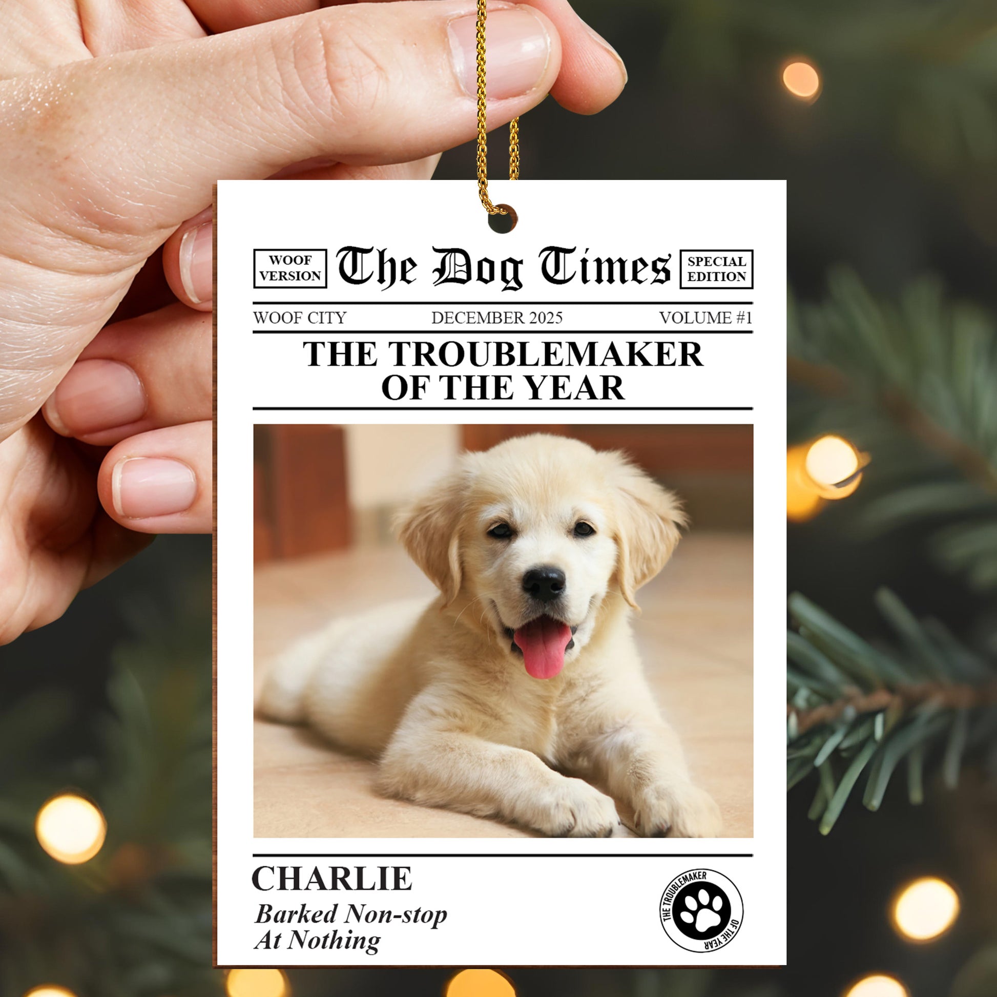 The Troublemaker Of The Year Dog Newspaper Ornament