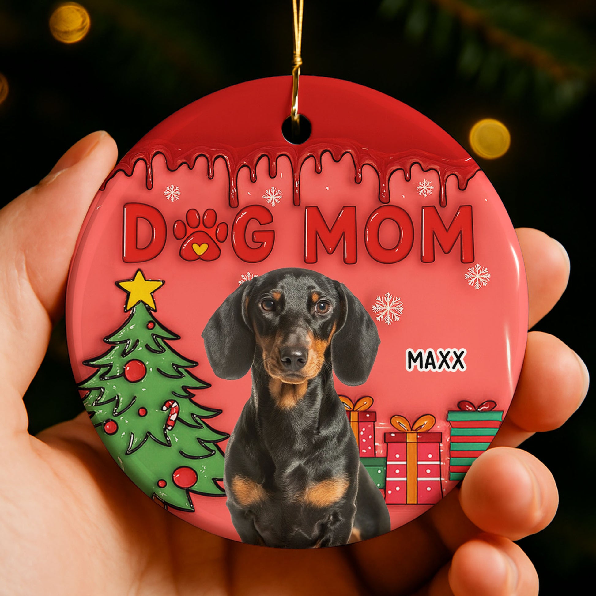 Dog Mom With Festive Christmas Tree And Gifts