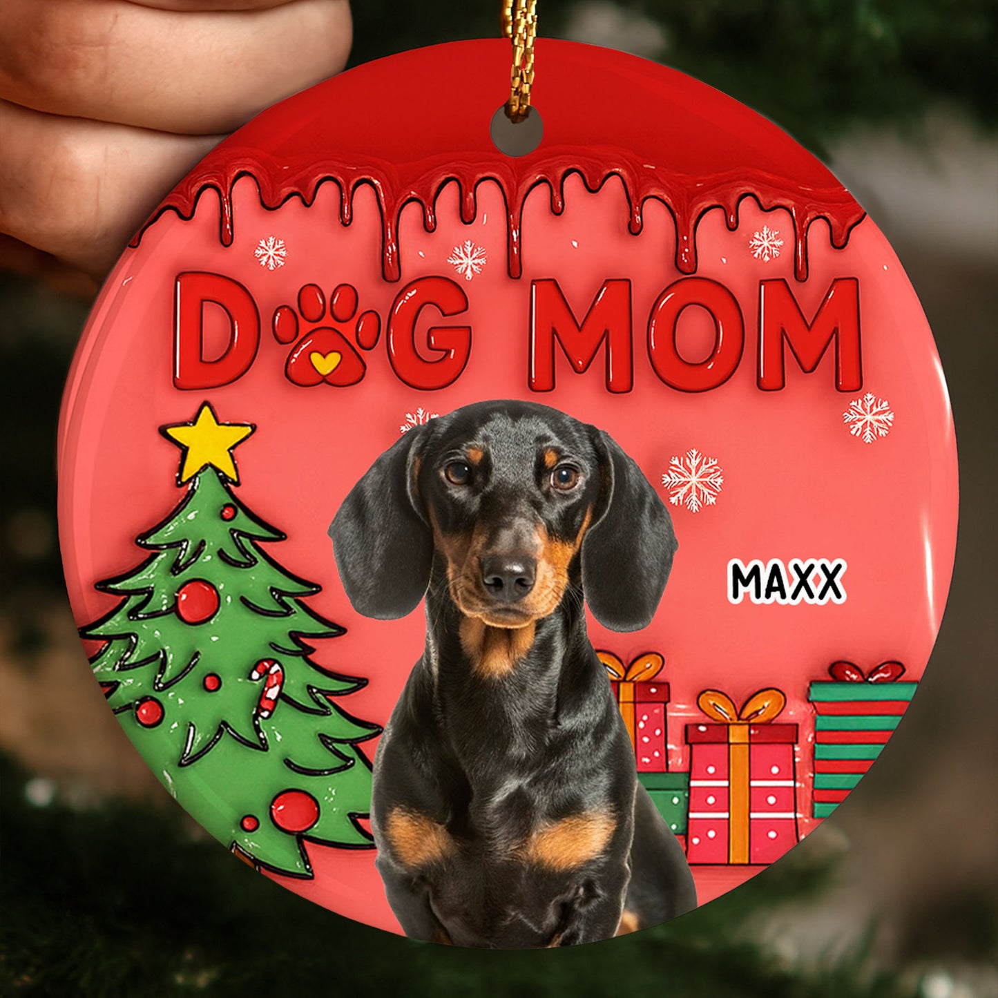 Dog Mom With Festive Christmas Tree And Gifts