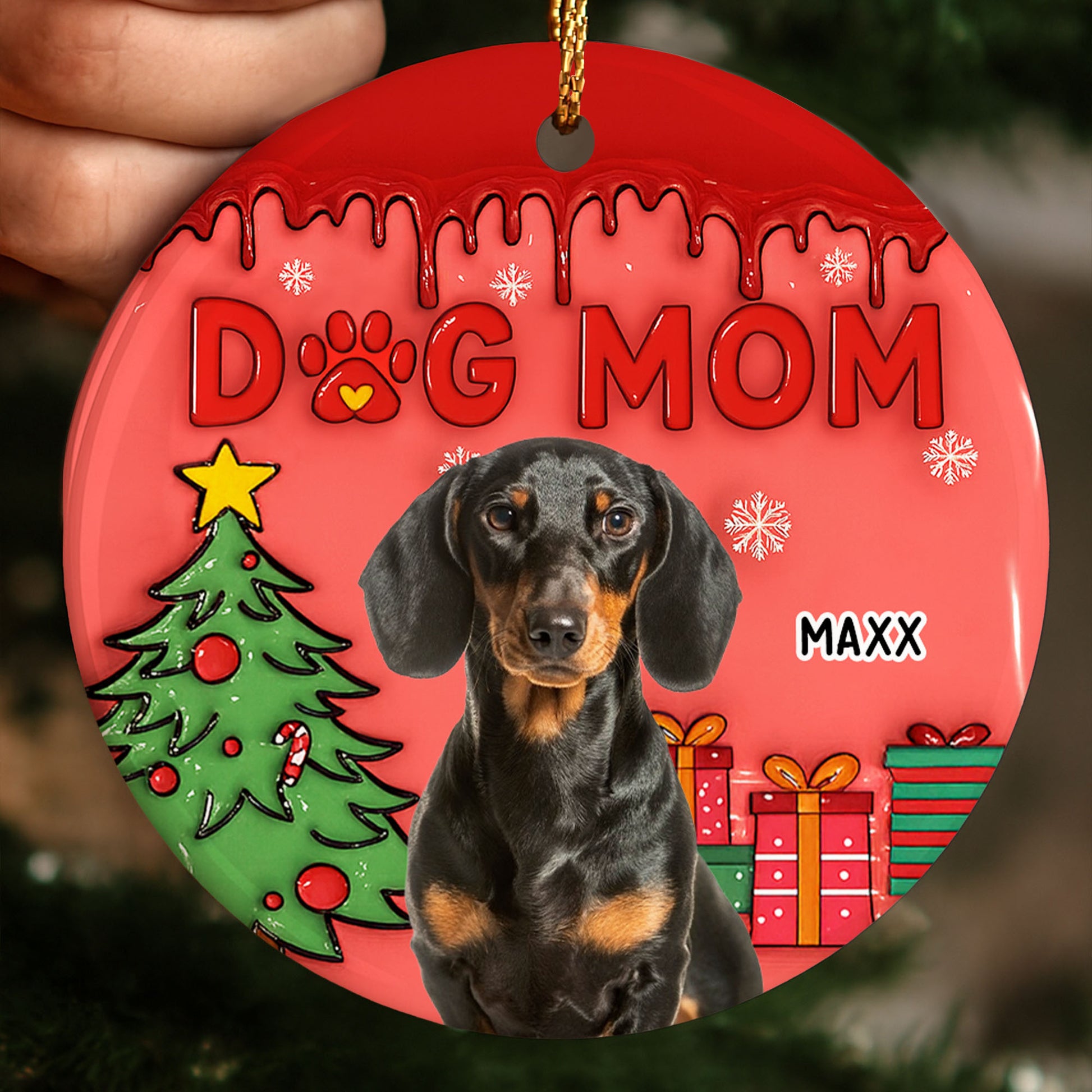 Dog Mom With Festive Christmas Tree And Gifts