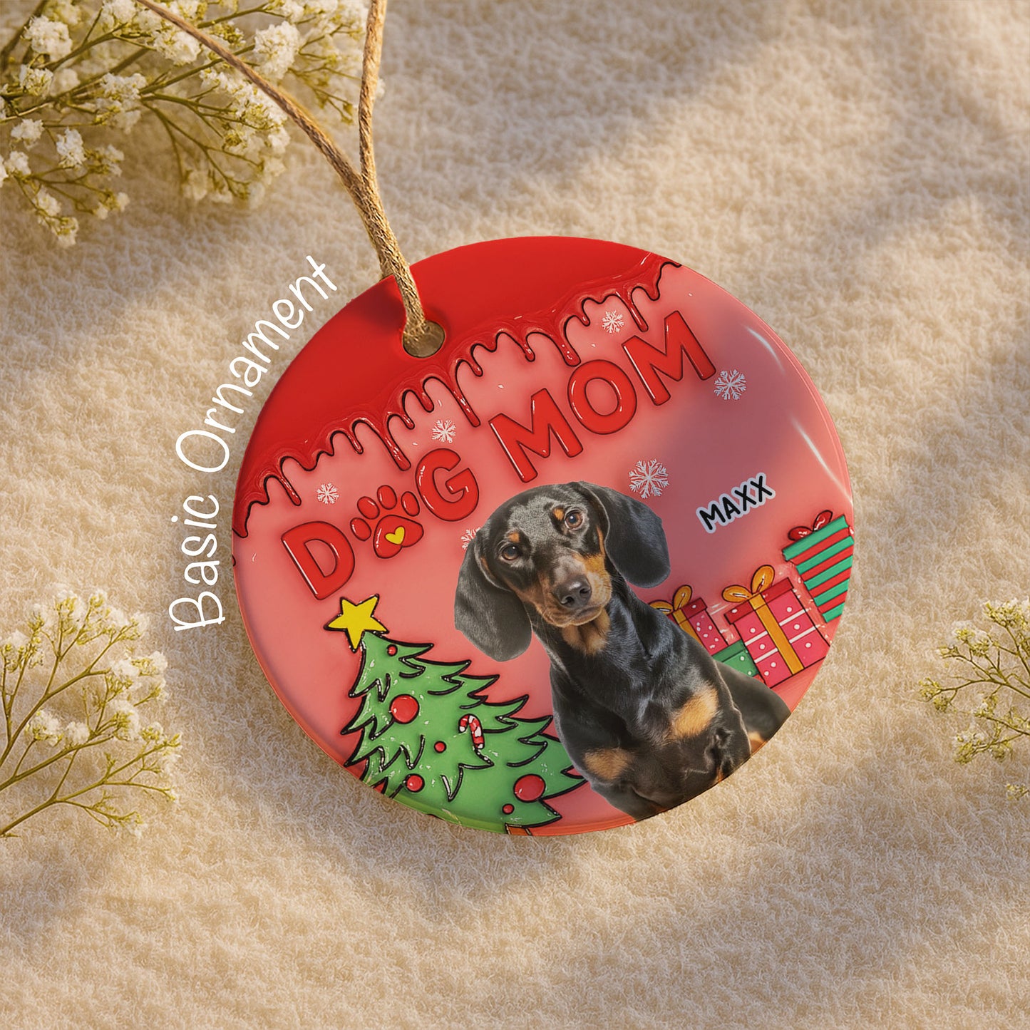 Dog Mom With Festive Christmas Tree And Gifts