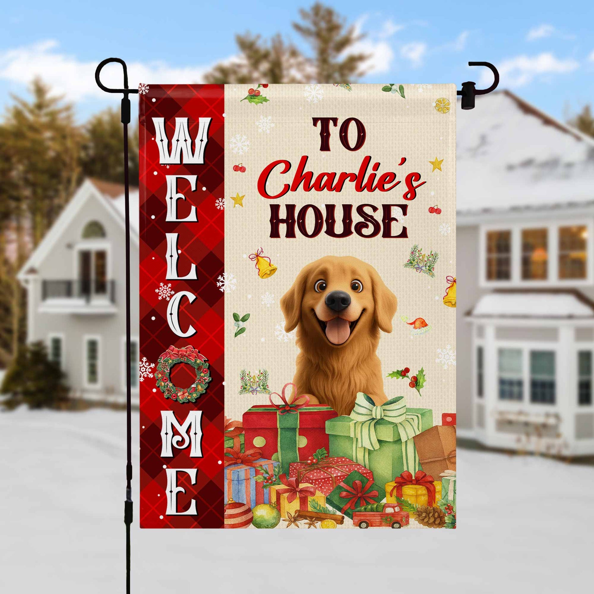 Welcome To Your New Home With Festive Gifts And Dog