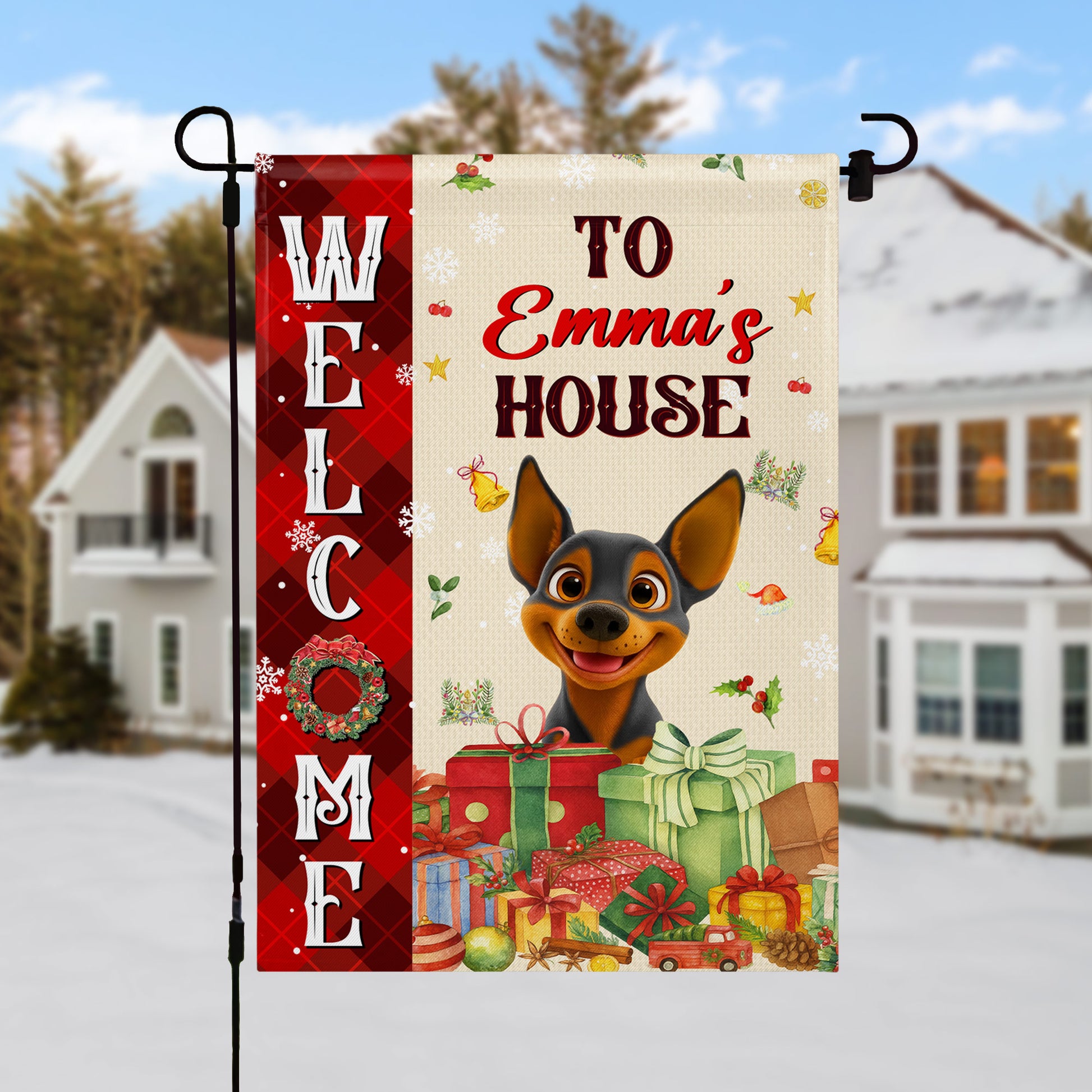 Welcome To Your New Home With Festive Gifts And Dog