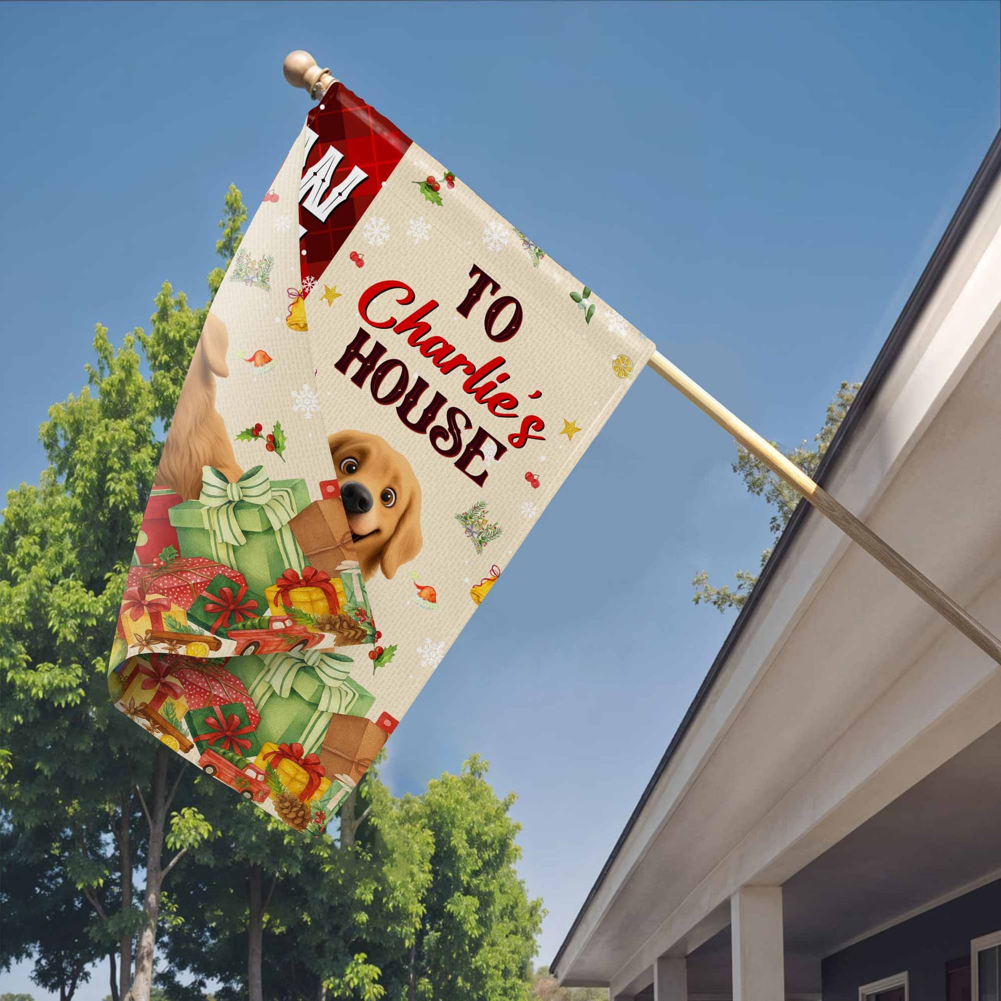 Welcome To Your New Home With Festive Gifts And Dog