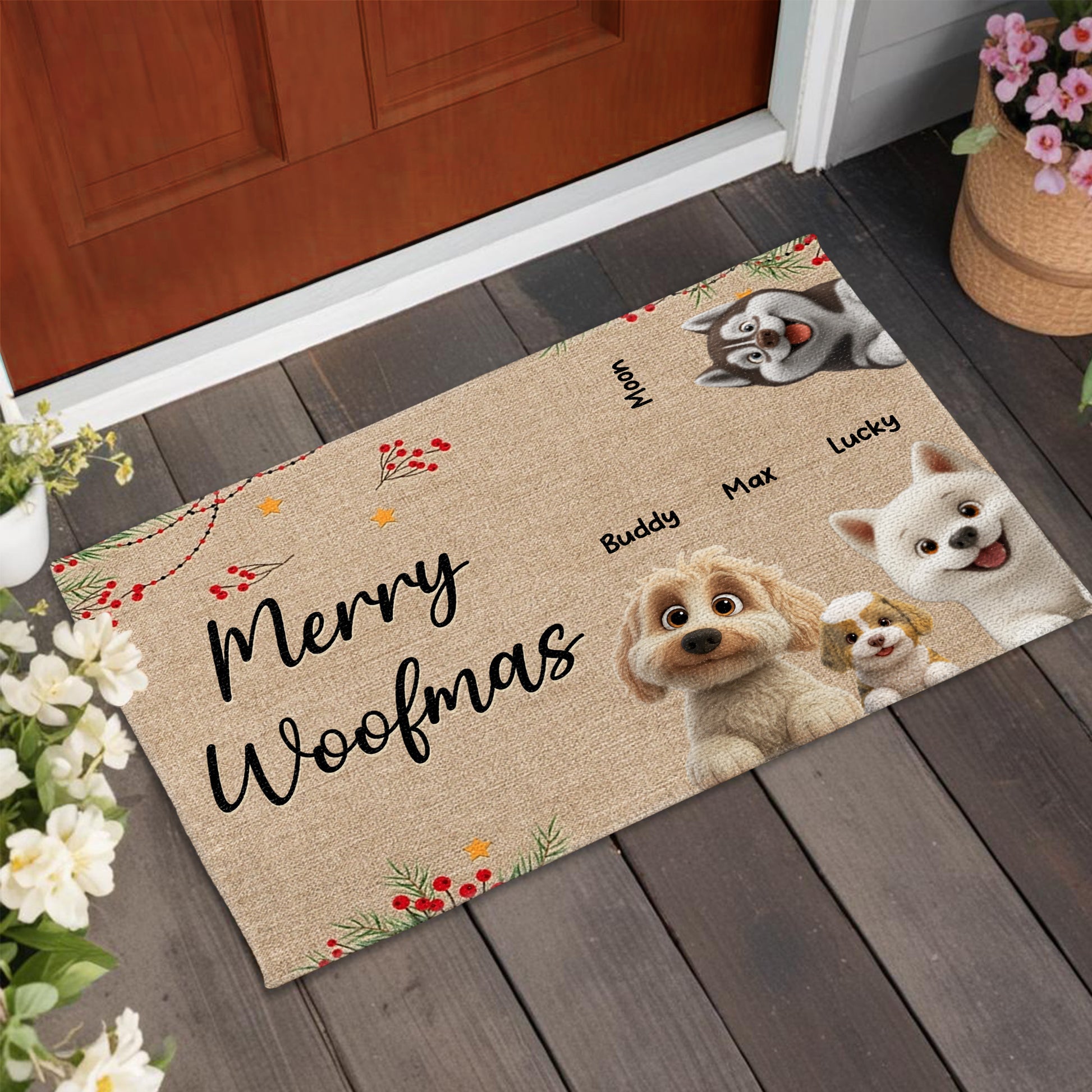 Merry Woofmas With Dogs, Stars, And Berries