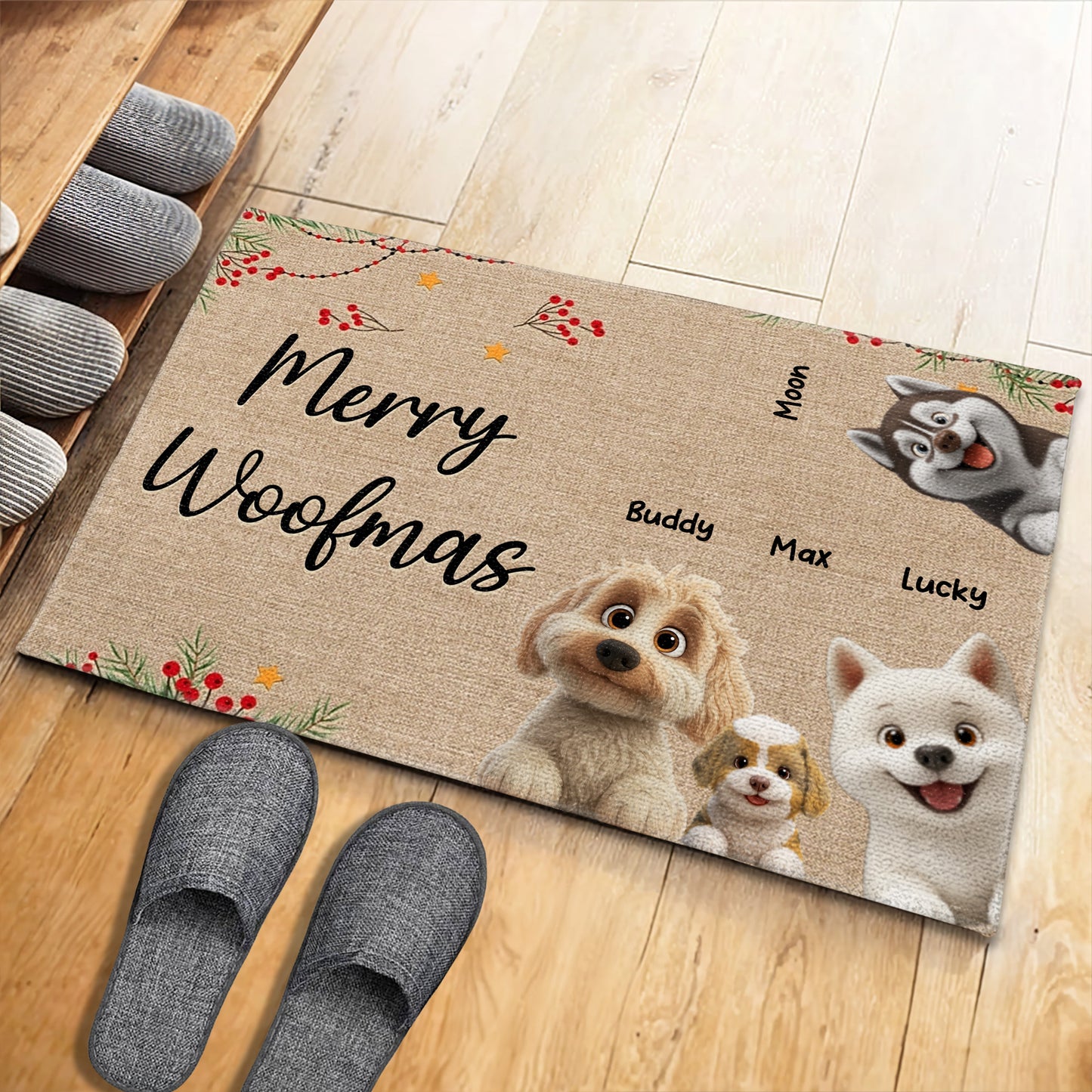 Merry Woofmas With Dogs, Stars, And Berries