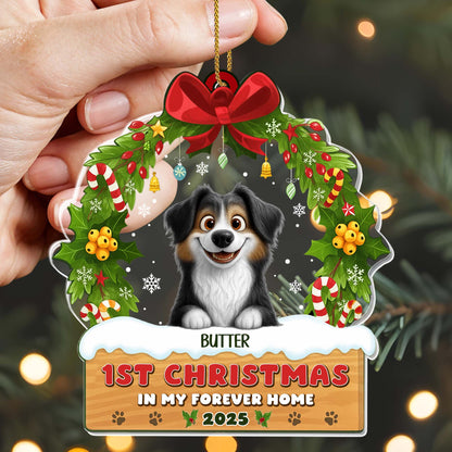 1st Christmas In My Forever Home With Dog And Christmas Wreath