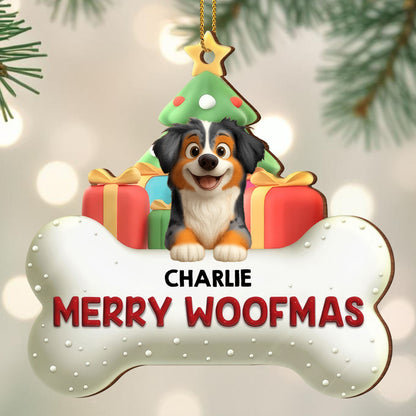 Merry Woofmas With Dog, Christmas Tree And Gifts