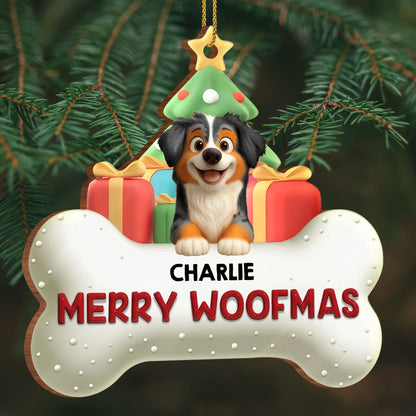 Merry Woofmas With Dog, Christmas Tree And Gifts