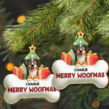 Merry Woofmas With Dog, Christmas Tree And Gifts