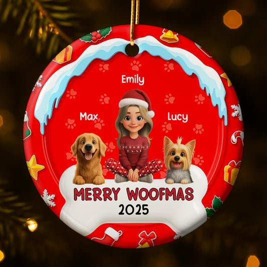 Merry Woofmas With A Girl And Cheerful Dogs