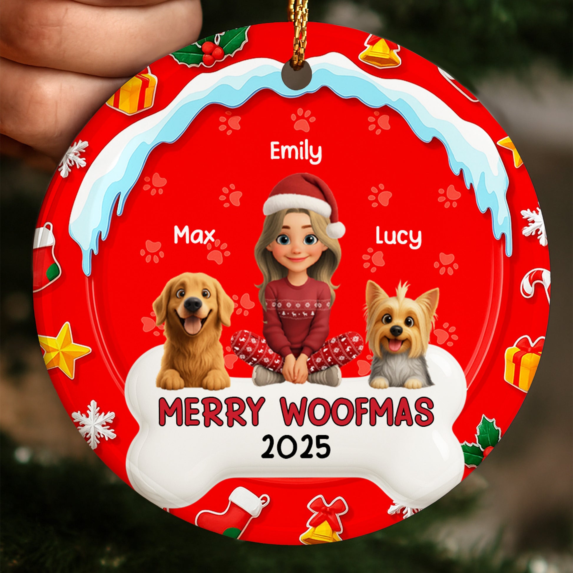 Merry Woofmas With A Girl And Cheerful Dogs