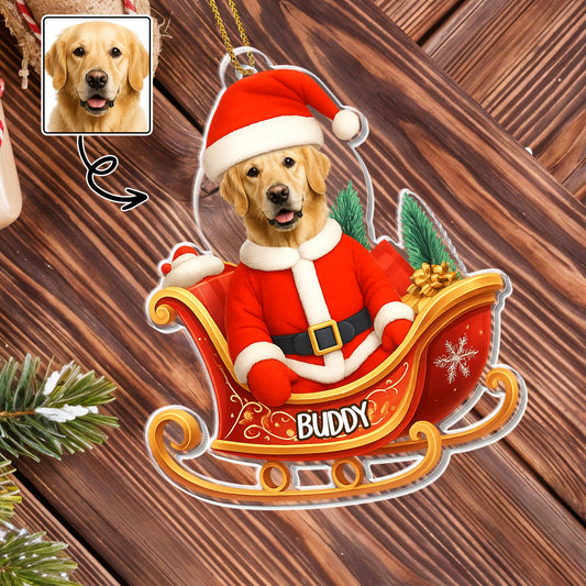 Santa Dog In Sleigh Christmas Ornament